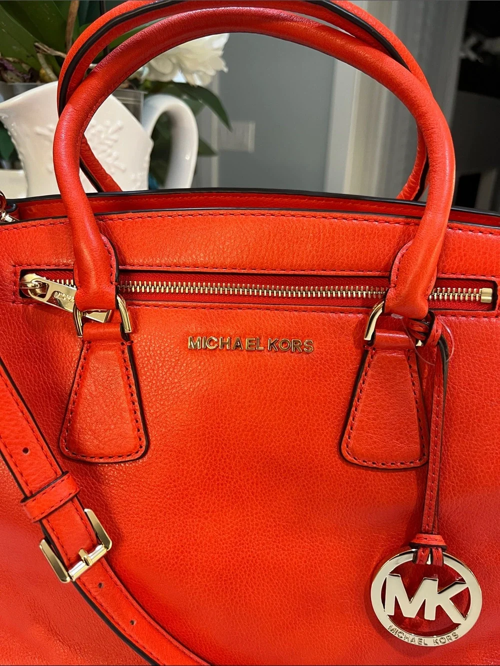Michael Kors Sophie Mandarin Leather Satchel with MK Charm